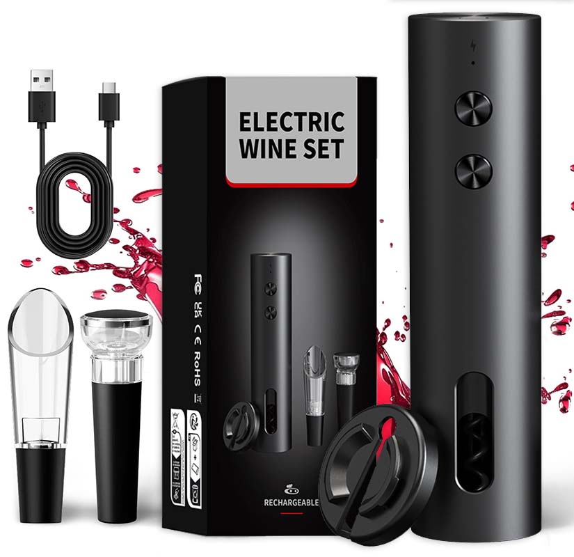 Flask Stainless Steel - 4-in-1 Electric Bottle Wine Opener Set