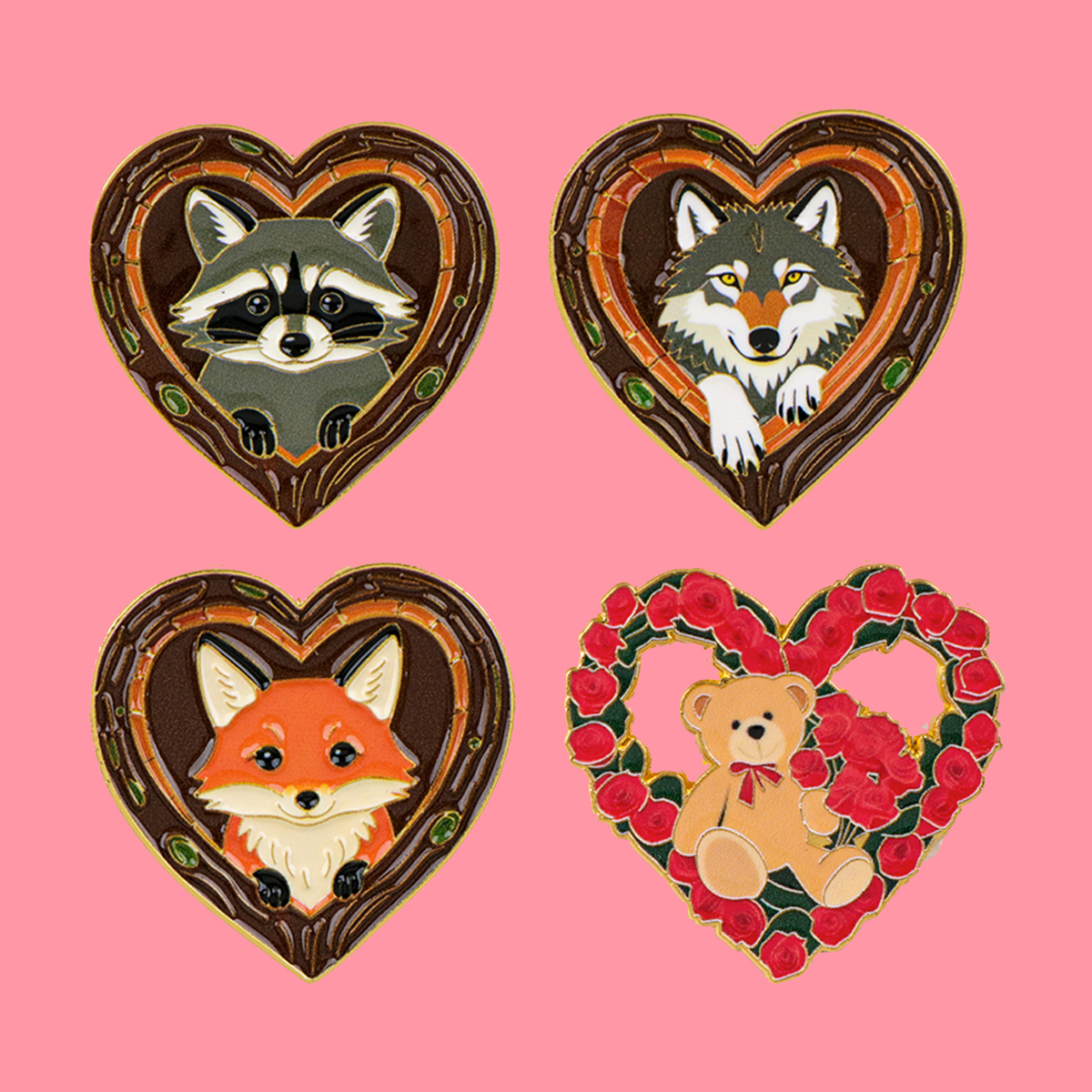 Lapel Pin Enamel - Fox Rose Bear Enamel Pins Animals