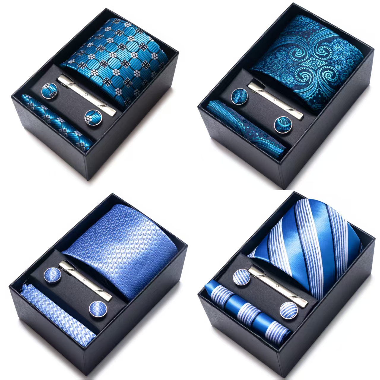 Cufflink Box Set - Bright Color Paisley Men's Tie, Pocket
