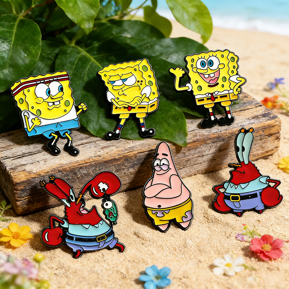 Lapel Pin Enamel - 6 Pcs SpongeBob SquarePants Anime Cartoon