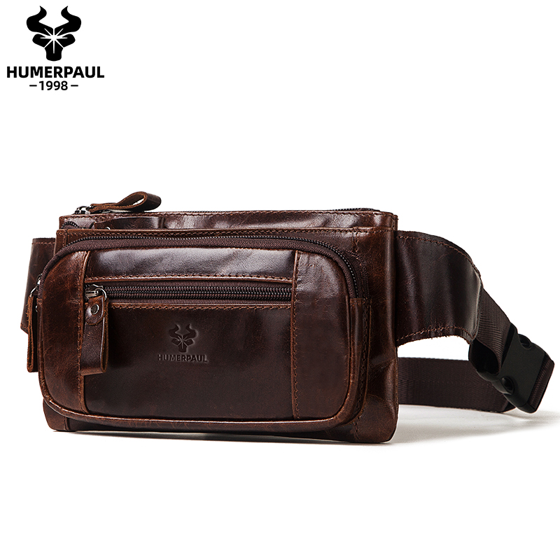 Men Accessories For Travel - HUMERPAUL Men's Waist Fanny Pack Cowhide
