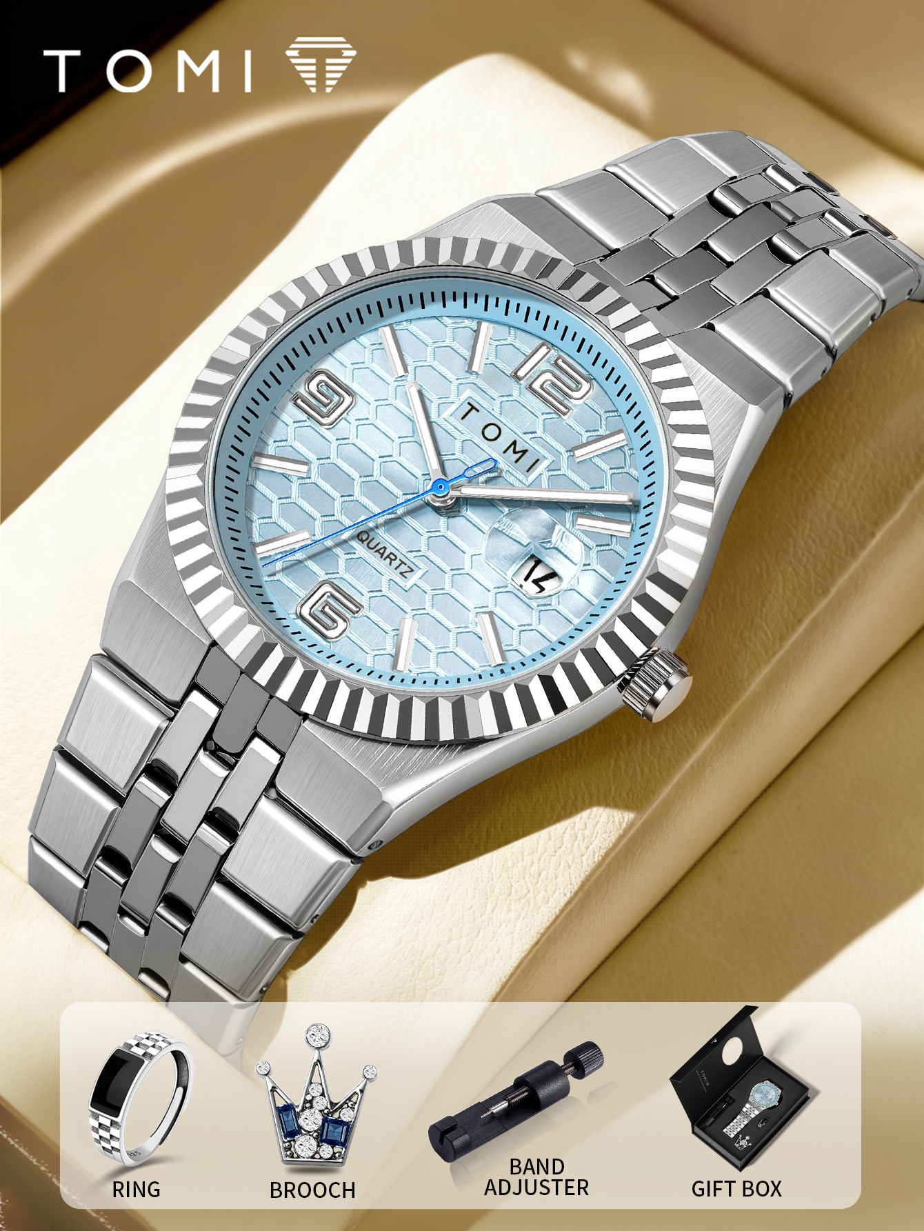 TOMI Luxury Men's Watch Steel  - Cufflink Box Set avaliação e preço