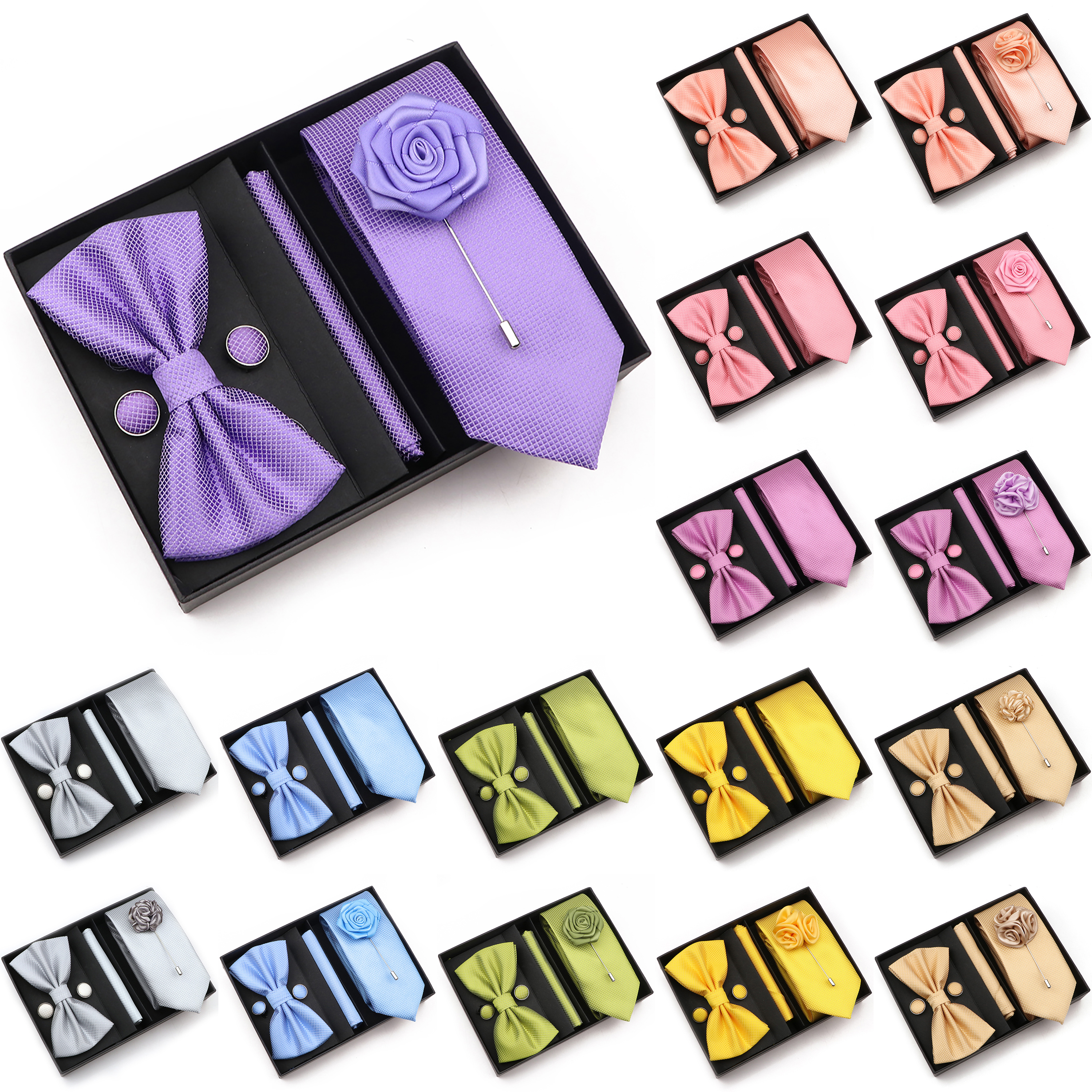 New Style Tie Set Solid Color  - Cufflink Box Set avaliação e preço