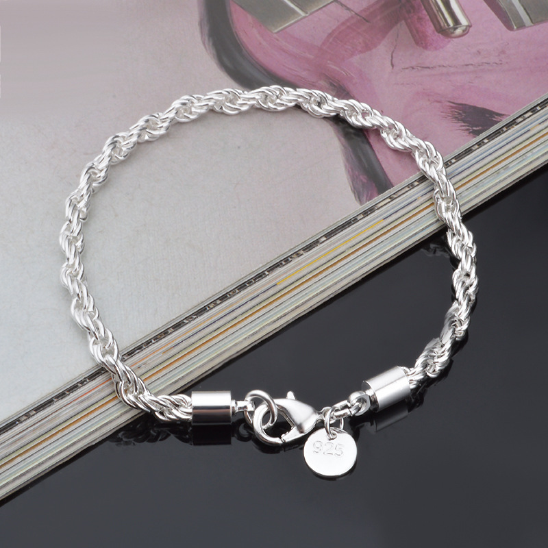 4MM Silver Plated Twisted Rope - Men Accessories Singapore avaliação e preço