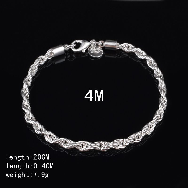 4MM Silver Plated Twisted Rope - Men Accessories Singapore avaliação e preço
