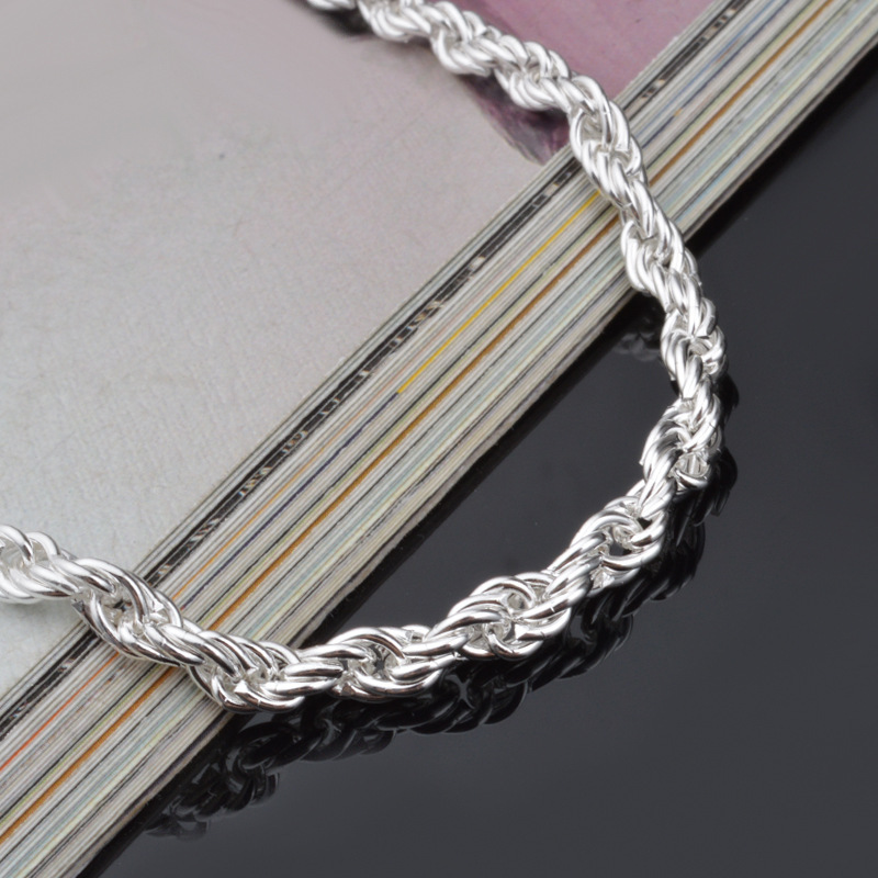 4MM Silver Plated Twisted Rope - Men Accessories Singapore avaliação e preço