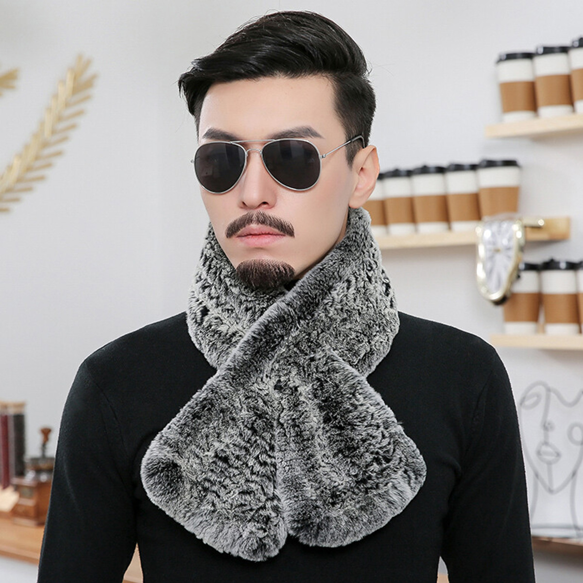 FEIMANYUAN Real Rabbit Fur Sca - Men Accessories Sale avaliação e preço