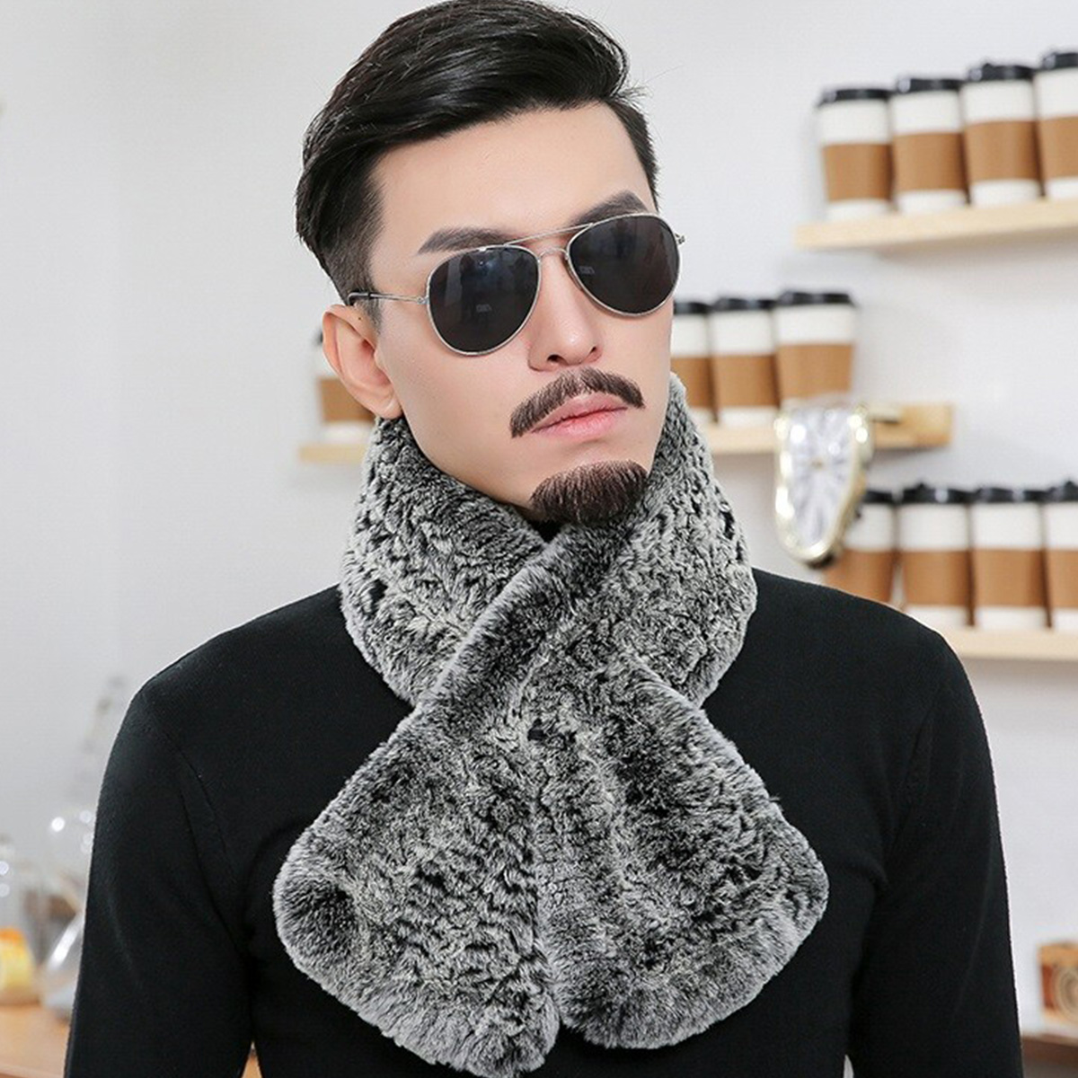 FEIMANYUAN Real Rabbit Fur Sca - Men Accessories Sale avaliação e preço