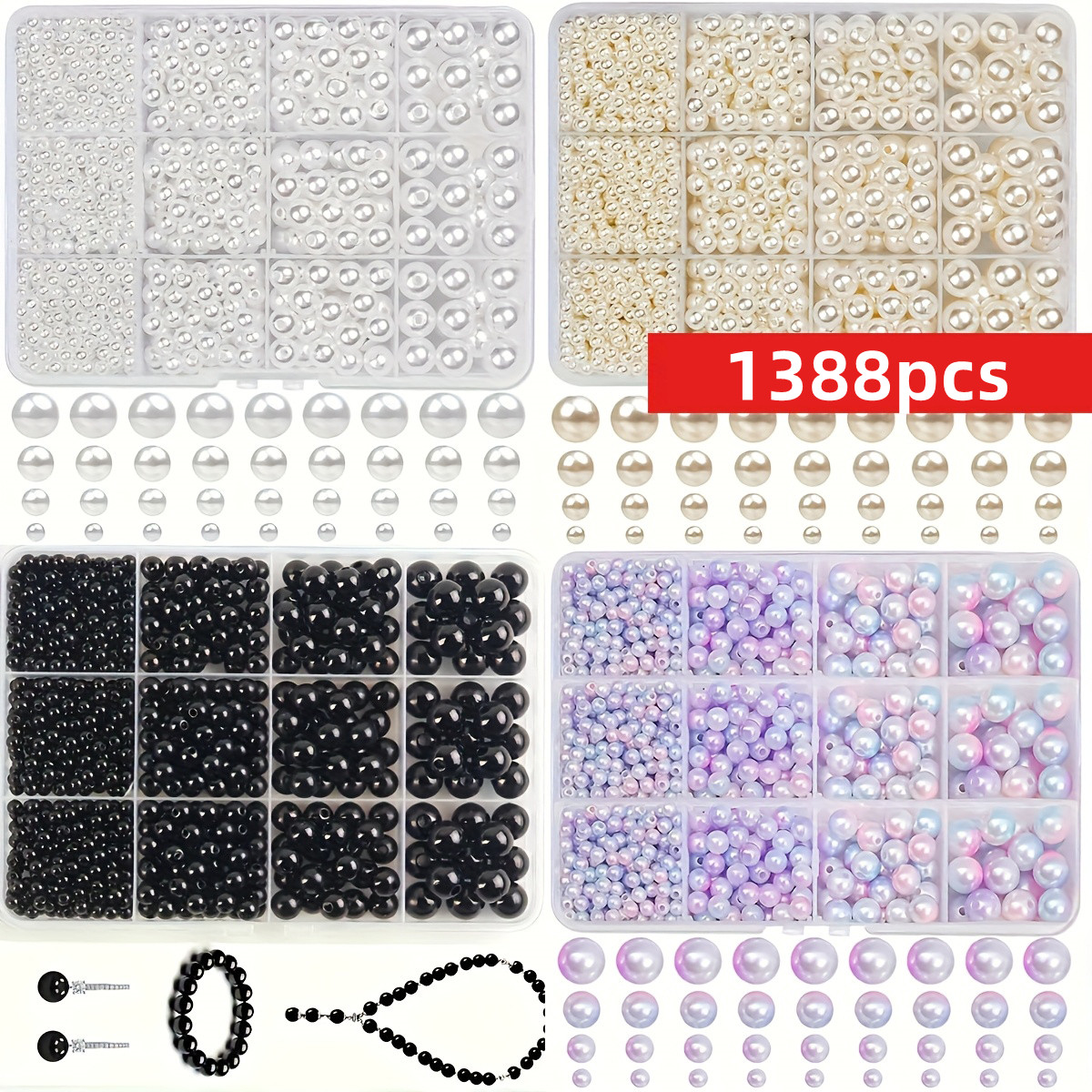 1388pcs 4/6/8/10mm  Black, whi - Men Accessories Necklace avaliação e preço