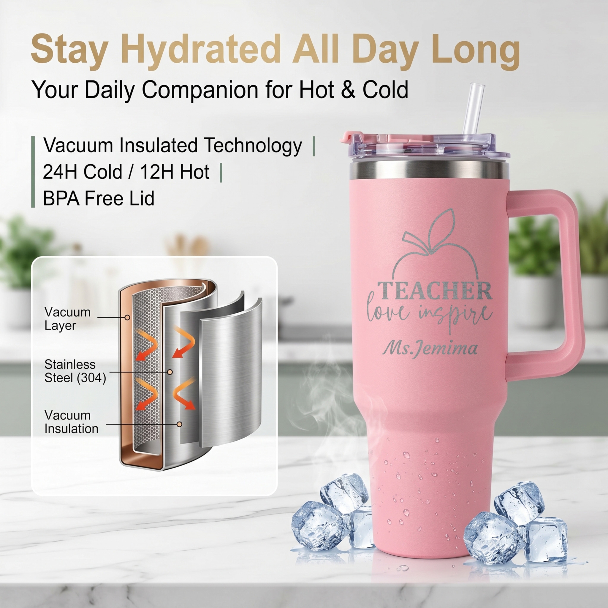 1L Teacher personalized text b - Flask Stainless Steel avaliação e preço